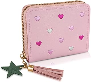 Ladies Purse Wallet, PU Leather Purse Lady Credit Card Holder with Star Pendant, Solid Color Wallet (pink)