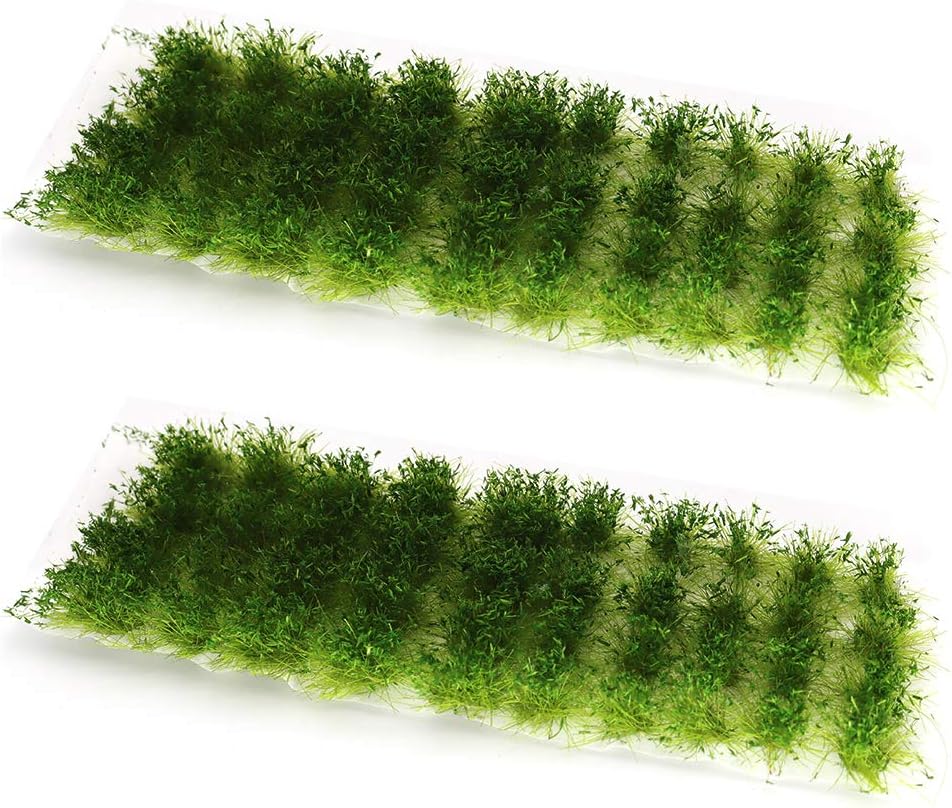 Warmtree 80 Pcs Green Bushy Tufts Lowland Shrubs Tuft Static Grass Vegetation Groups Railway Artificial Grass War Gaming Terrain Decoration Railroad Scenery War Gaming Scenery (Dark Green)