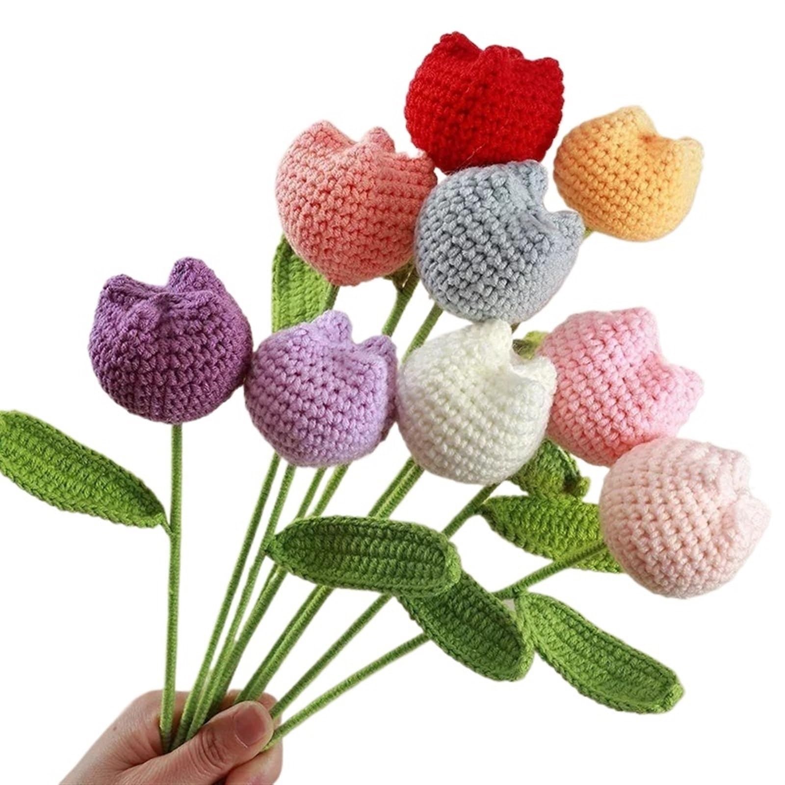 Sztuczne kompozycje kwiatowe, Wełna szydełkowa ręcznie robiona tulipan sztuczny bukiet kwiatów akcesoria do dekoracji stołu w jadalni wystrój pokoju(6pcs Blue)