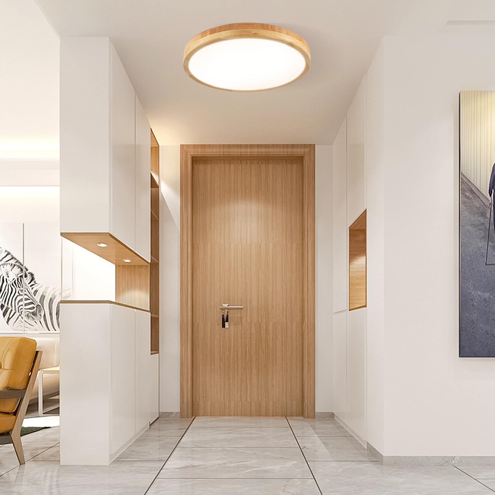Lámpara de techo LED de madera, regulable con control, luces de techo redondas de madera de 36 W Ø 50 cm para sala de estar, cocina, comedor, oficina en casa, habitación de los niños