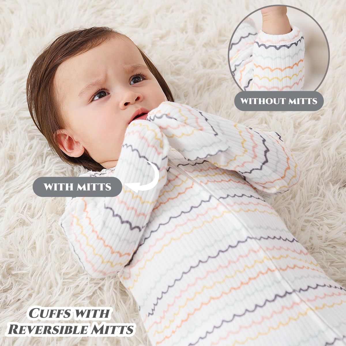 Bafeicao Newborn Footie Pajamas with Mitten Cuffs 2 Way Zipper Sleepers for Baby Boy Girl Clothes 3M 6M Footed Sleep 'n Play