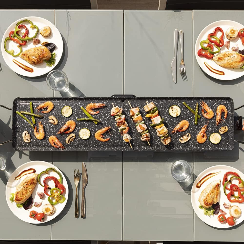 Cecotec Plancha de Asar Eléctrica Tasty&Grill 3000 RockWater XXL. 2400 W, Gran superficie 90x22cm, Revestimiento Piedra RockStone, Antiadherente, Termostato Regulable