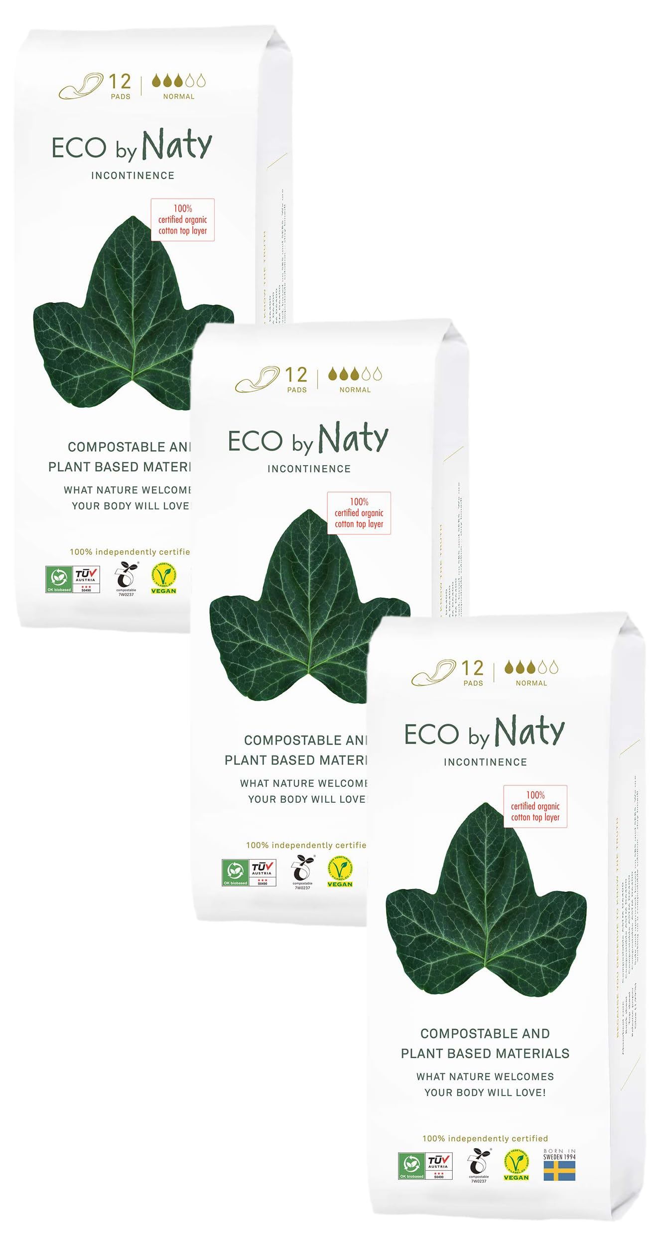 Eco by Naty Inkontinenzeinlagen Damen Normal – Umweltfreundlich saugfähig diskret für empfindliche Blase (36 Stück, 3x12