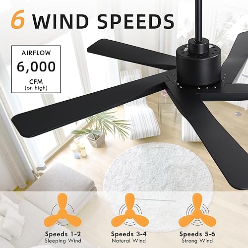 Miniatura 8 de WINGBO Ventilador de techo ABS DC de 54 pulgadas sin luz, ventilador de techo de plástico ABS de 5 aspas con control remoto, motor CC reversible de