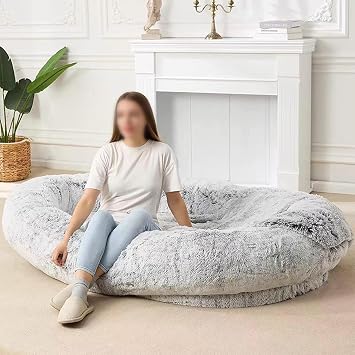 Adult Dog Kennel Large Adult Dog Kennel Bed Large Dog Bed Synthetic Fur Jumbo Floor Bed with Machine Washable Cover, Bean Bag Bed for Adults and Pets(165X100X25cm(64.9X39.3X9.8in))