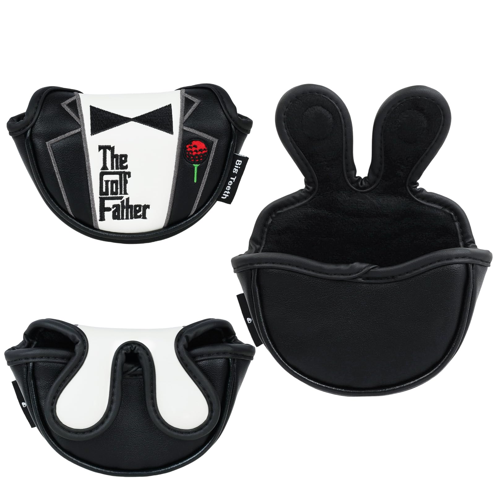 Golfschlägerhauben für Fahrer/Fairwayholz/Hybrid/1FH/Putter/Eisen/Handschuhe, Schwarz und Weiß, PU-Leder, Geschenk für den Golfvater