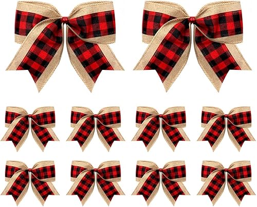 Miniatura 3 de 10 lazos para corona de Navidad, lazos rojos y negros a cuadros para corona, lazos de granja para puerta delantera, lazos rojos de invierno, lazos