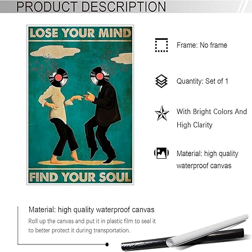 Miniatura 2 de Pósteres vintage de música y baile de película con texto en inglés "Lose Your Mind Find Your Soul", arte de pared con citas inspiradoras