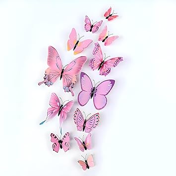 JAAMSO ROYALS Light Pink 3D Magnet Butterfly Stickers for Walls, Decoration Items, Stickers, Wall-Decor, Butterflies for Wall Decoration (Set of 12)-Self-Adhesive - image, photos