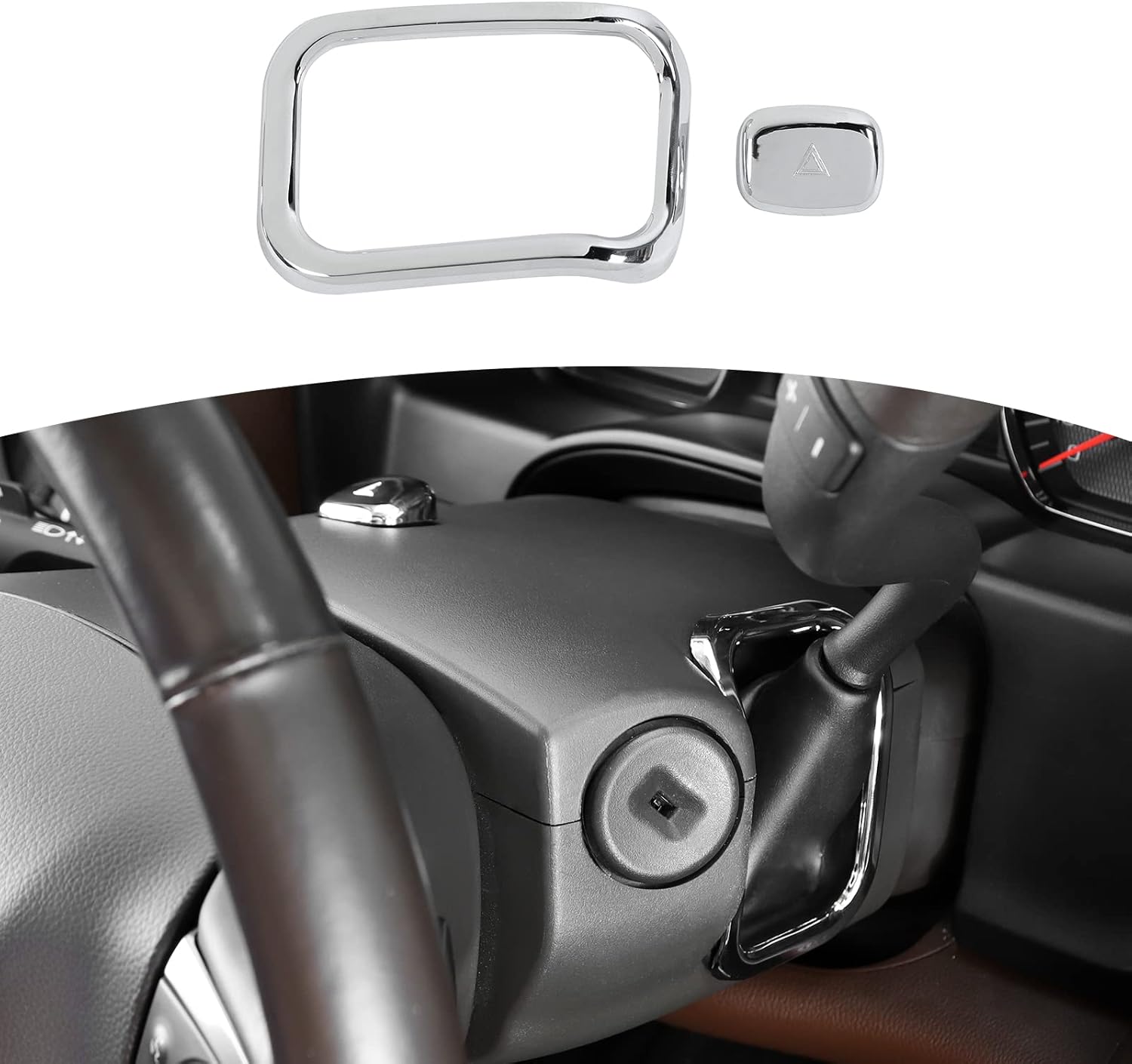 for Silverado Shift Knob Emergency Light Button Trim Cover Chrome for Chevrolet Silverado GMC Sierra 2014-2018 Chrome Interior Accessories 2pcs