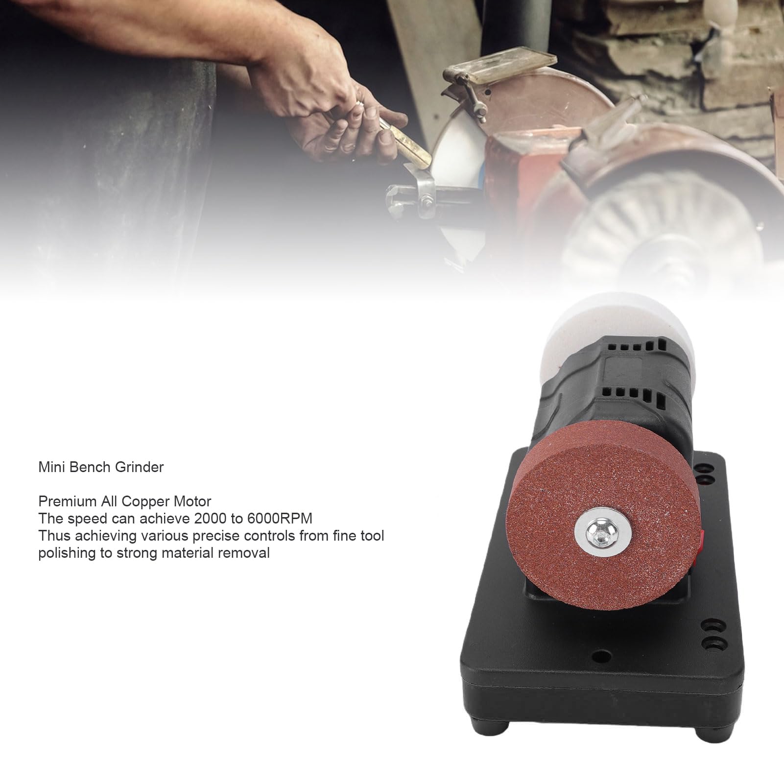 Ausla 3 Inch Mini Amoladora de Banco, Máquina de Esmeril de Banco Compatible con Batería 20V 2000-6000RPM Lijadora Eléctrica de Doble Rueda para Afilar Brocas Eliminación d