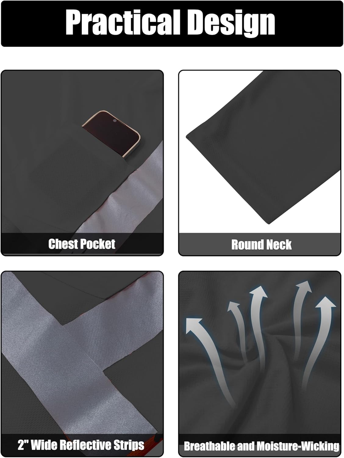 Ubon Safety Shirts for Men, Reflective High Visibility Construction Shirts Short Sleeve Work Shirts 3-Pack - Image 4