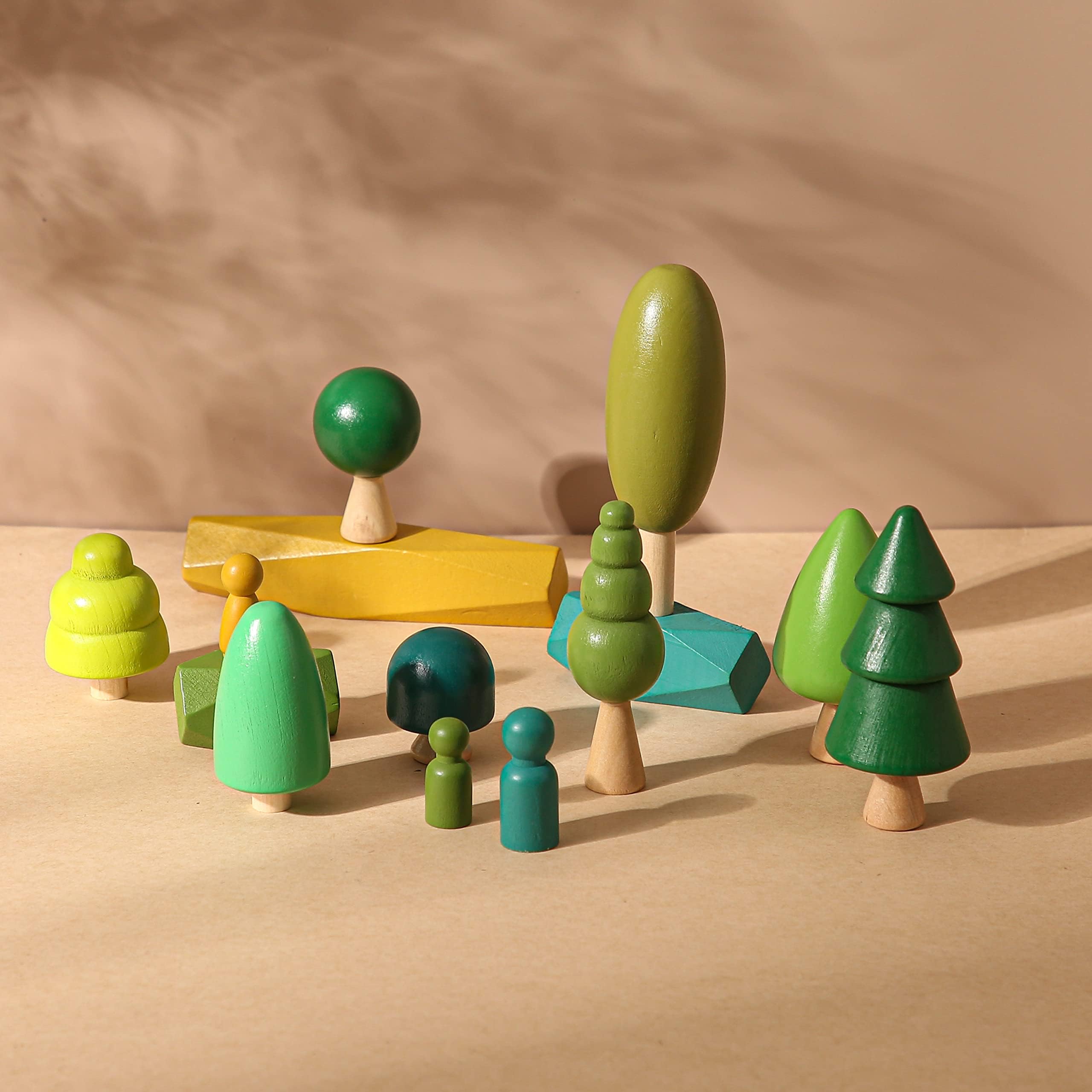 OESSUF 14 PCS Juguetes de Madera - Decoración de Árboles de Madera Juguetes Montessori, Varios Tamaños Árboles Bosque Decoración Rústica para la Decoración del Hogar y la Habitación de los Niños