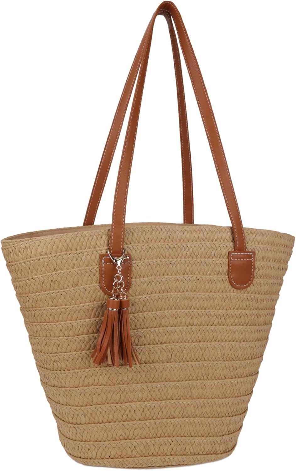 Straw Beach Bags for Women Summer Beach Tote Bag Woven Shoulder Handbag Purse with Tassel (Brown-Style-1)