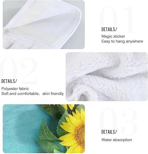Miniatura 5 de Toallas de cocina colgantes de verano con girasol, paquete de 2 toallas de mano súper absorbentes suaves de coral con lazo para baño, lindas flores,
