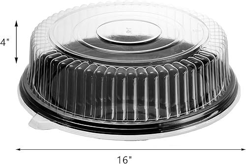 Miniatura 2 de Frcctre Paquete de 6 bandejas de plástico de 16 pulgadas con tapa transparente, bandejas redondas resistentes para servir aperitivos, bandeja de