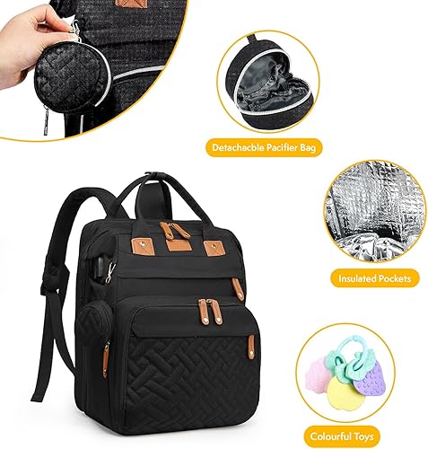 Miniatura 4 de Mochila para pañales para bebé con cambiador, almohadilla de extensión, artículos esenciales para bebés, cambiador, Blak, Mochila de pañales
