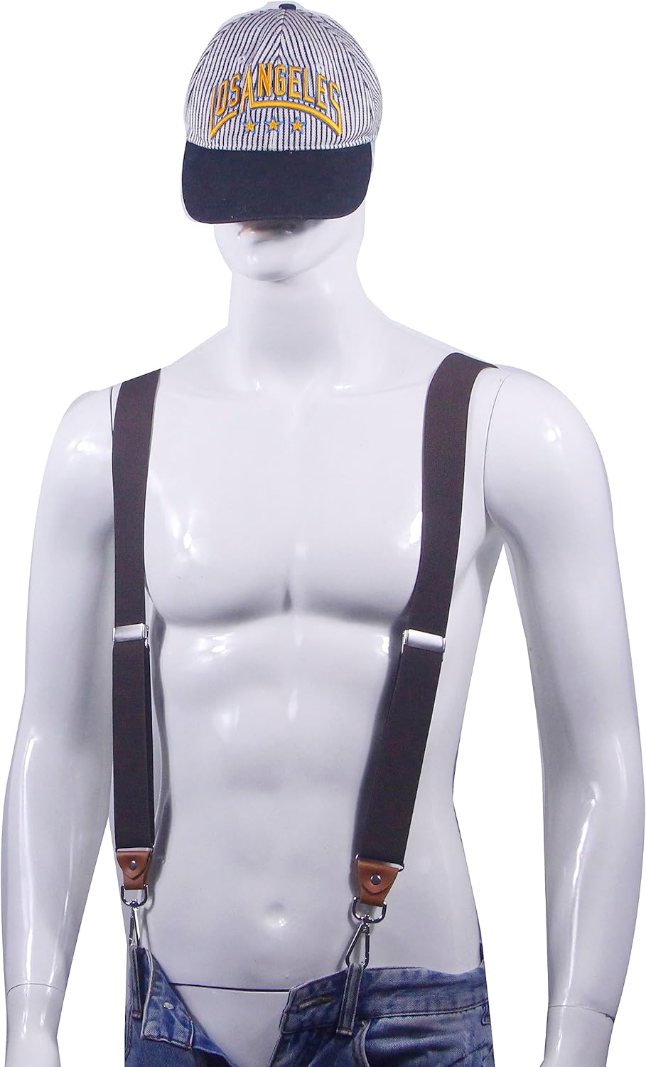 Mens Suspenders with 3 Swivel Hooks Belt Loops 1.4 Inch Wide Heavy Duty Adjustable Braces - Image 2