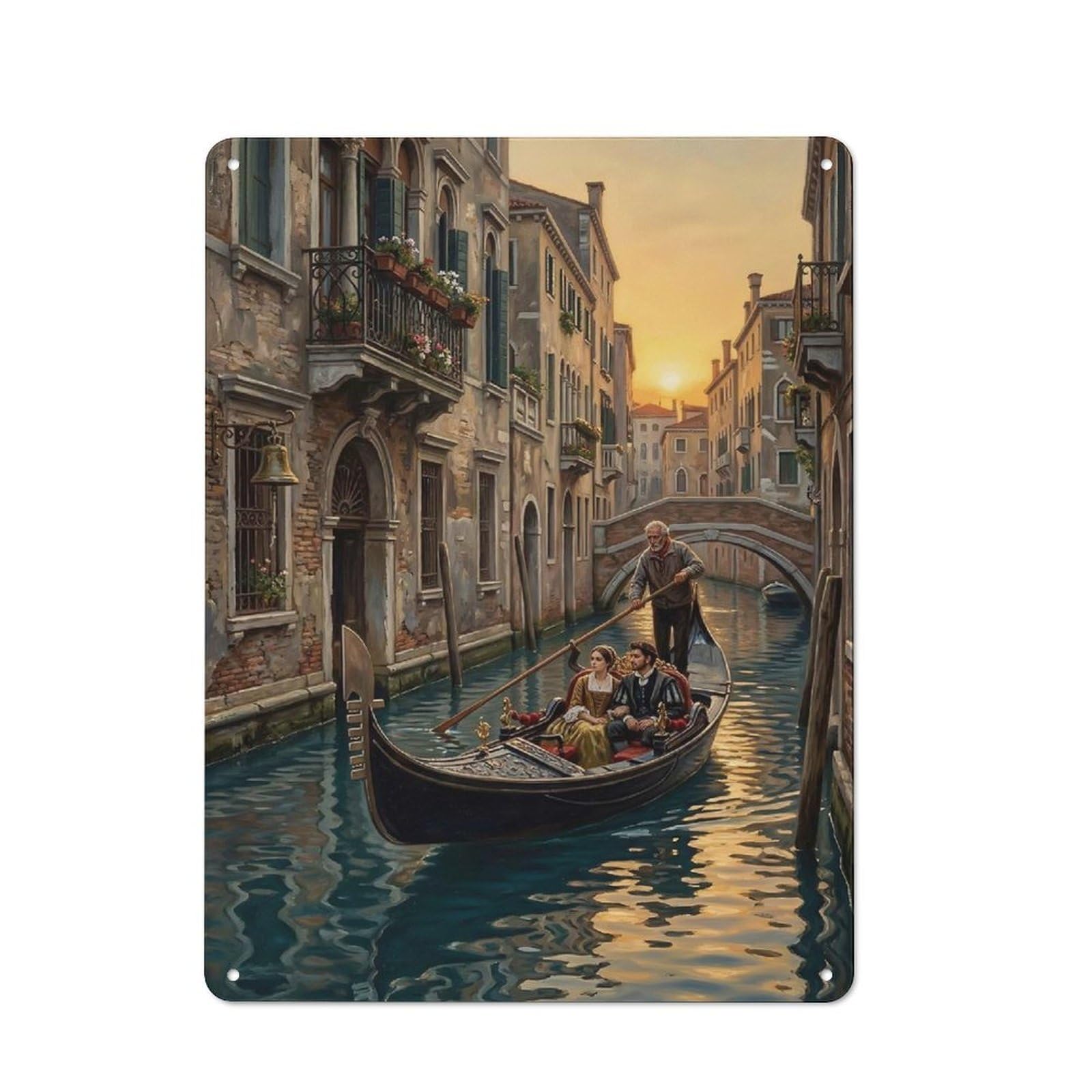 Junmoney Style-3 Venice Canal Gondola Ride At Sunset Decorative Tin Sign 40X30cm, Old Fashioned Vintage Wall Decor For Lounge, Study, Pub Or Wall Gallery