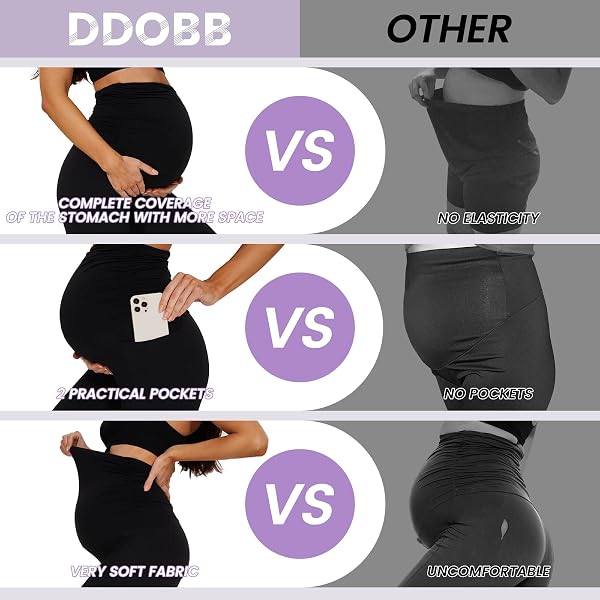 DDOBB 2 Pack Maternity Leggings Over Bump with Pockets High Waist Black Soft Belly Support Stretchy Pregnancy Pants Yoga Workout Pajama Trousers - 4