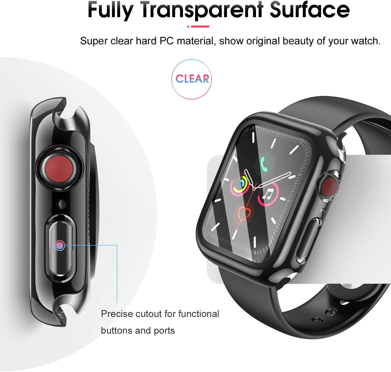 LeYi [2 Pack Compatible Apple Watch Series 6/SE/5/4 Case 44mm with Build-in Tempered Glass Screen Protector, Hard TPU All-Around Protective Cover Case for iWatch Series 6/SE/5/4, (Black 44mm)