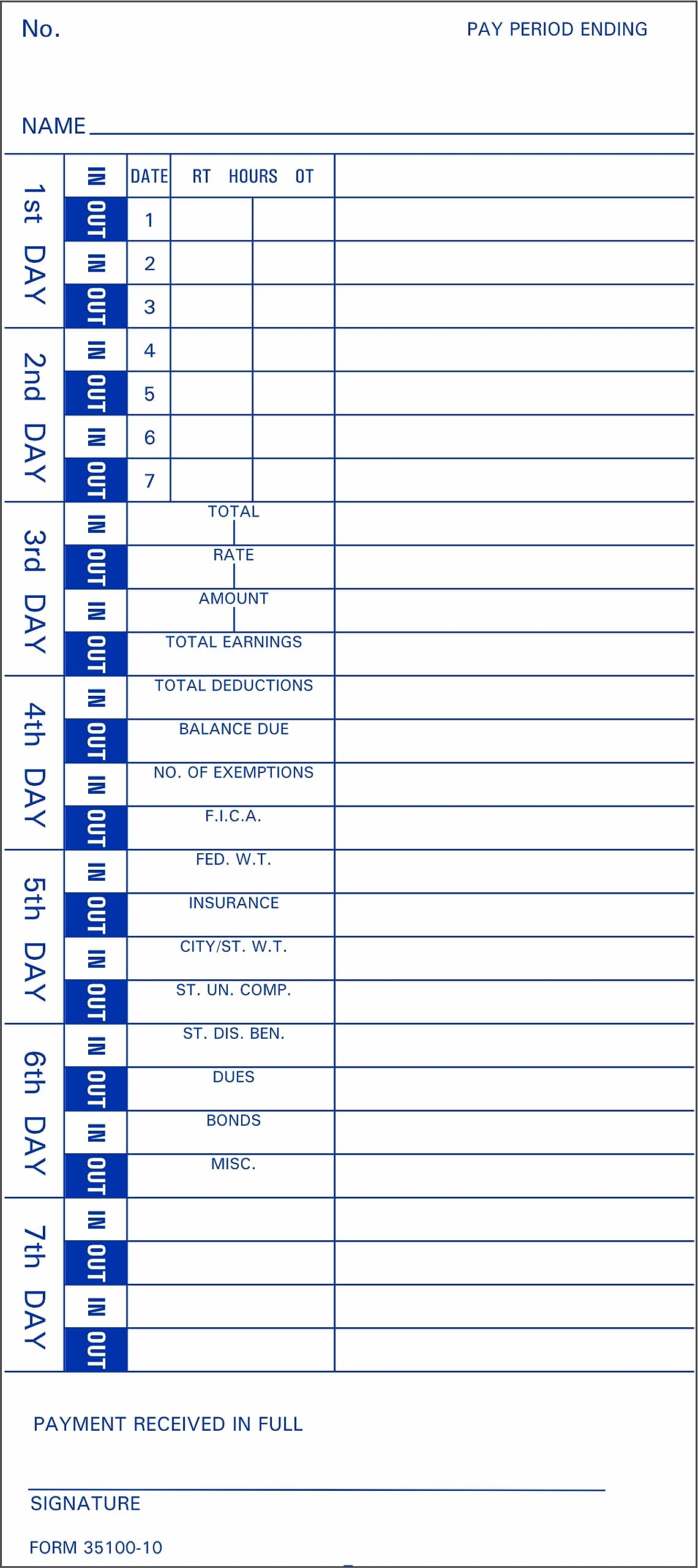 35100 Time Cards, 500-Count, Made in USA, for Pyramid 3500, 3550SS, 3600SS &amp; 3700 Time Clocks, 35100-10