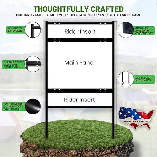 Miniatura 2 de JustSignFrames Letrero de metal para patio de bienes raíces, marco en H (paquete de 1) con jinetes, letrero de patio, soporte para letreros de