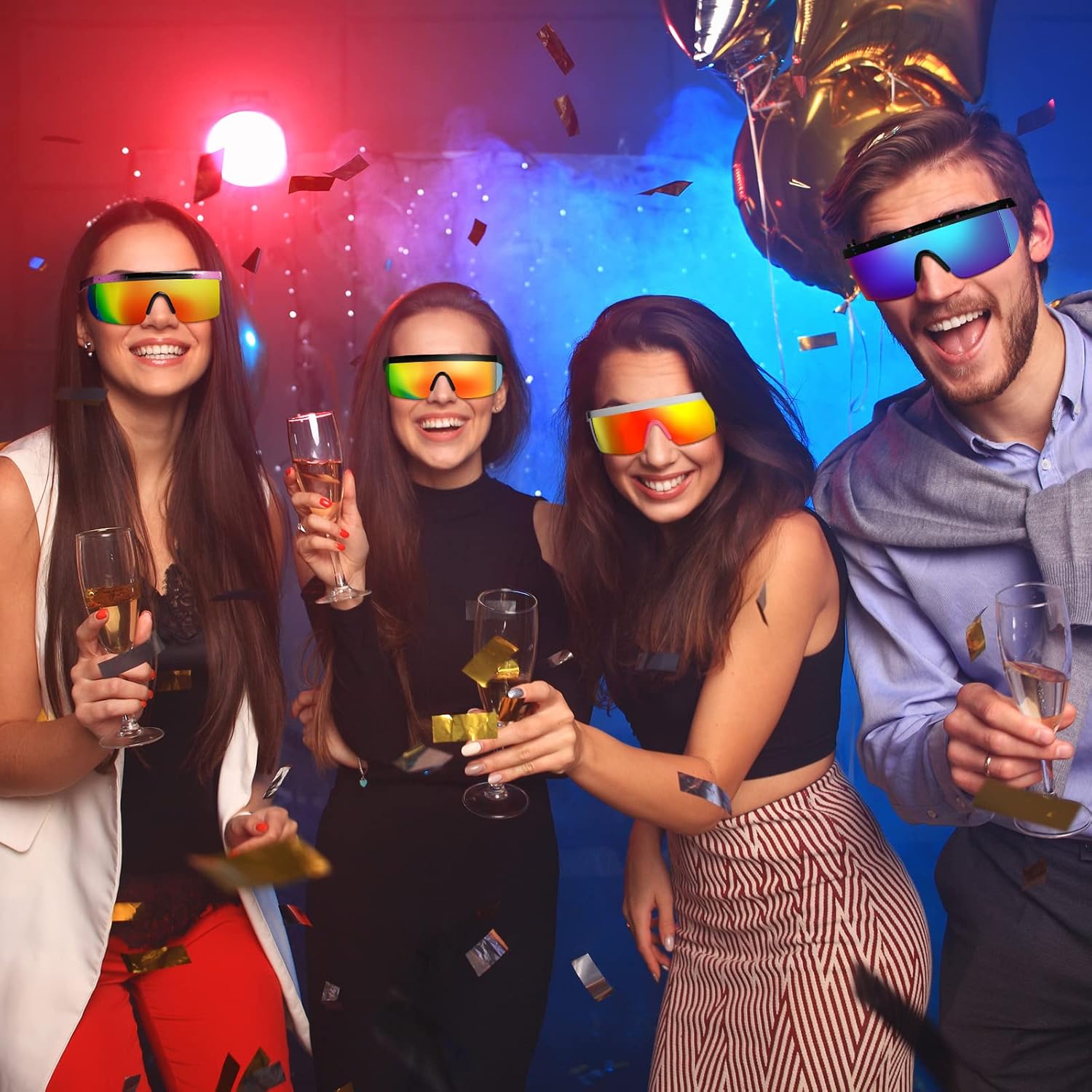 Maitys 8 Pairs Retro Semi Rimless Sunglasses 80s 90s Zigzag Sunglasses Colored Neon Transparent Lens Glasses for Men Women - Image 7