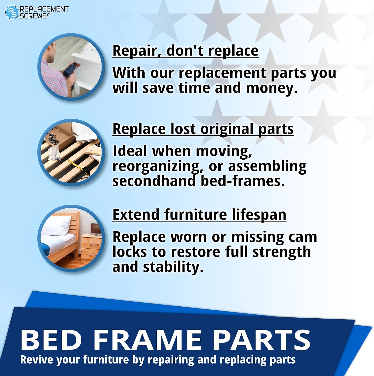 ReplacementScrews Bed Frame Cam Wheel Locks Compatible with IKEA Part 114670 (MALM, SONGESAND, BRIMNES) (Pack of 8)