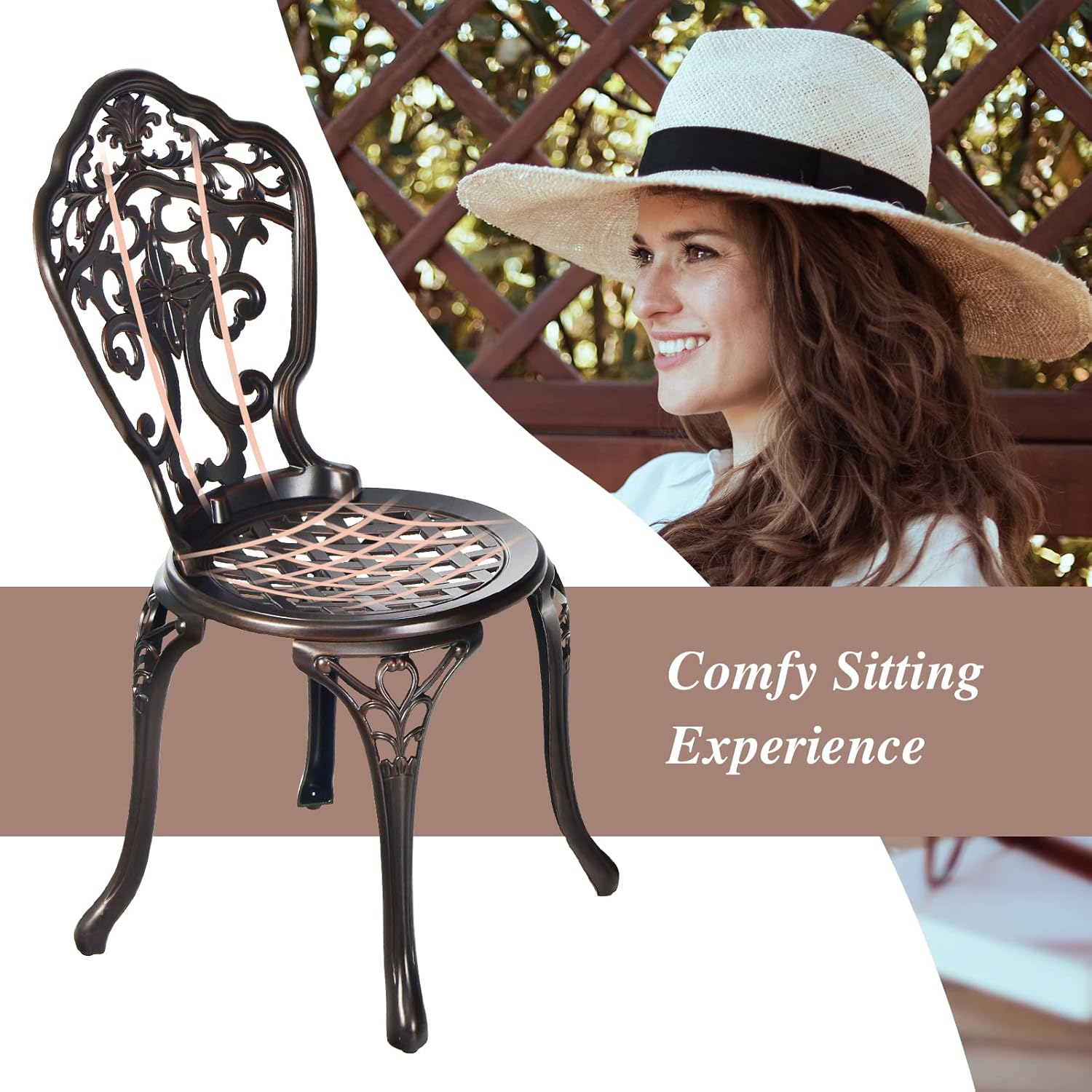 HAPPYGRILL 3-Piece Patio Bistro Set, All-Weather Cast Aluminum Table and Chairs, Outdoor Patio Table and Chairs Furniture for Porch Garden Poolside Backyard
