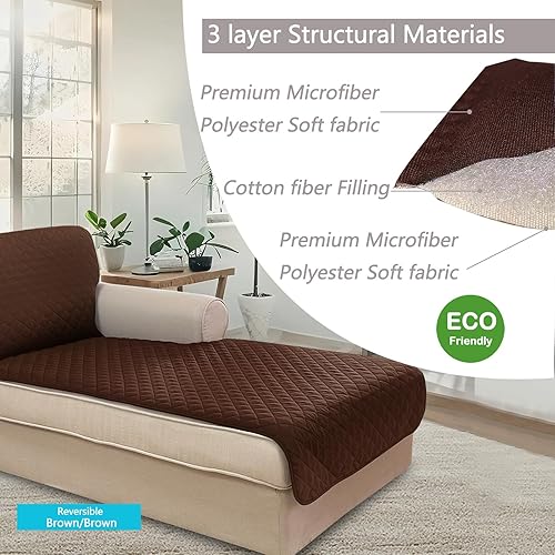 Miniatura 4 de U-NICE HOME Funda para sofá modular, reversible, con correa elástica ajustable, protege los muebles contra mascotas (tumbona, marrónmarrón)