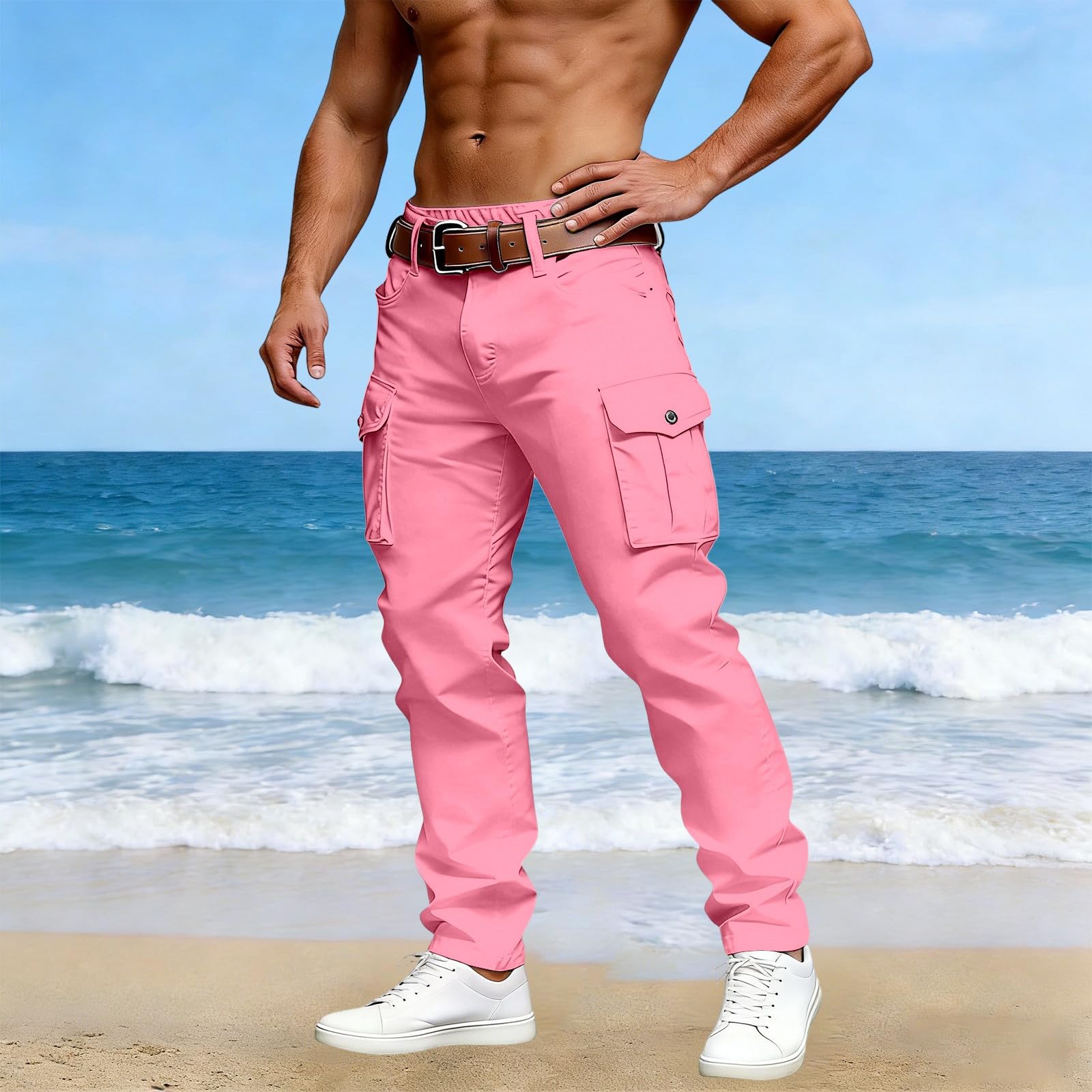 Pantalon cargo pour homme - Pantalon d'été avec poches - Décontracté - Chino Cargo - Respirant - Pantalon de jogging - Pantalon de sport - Séchage rapide - Pantalon de loisirs - Pantalon
