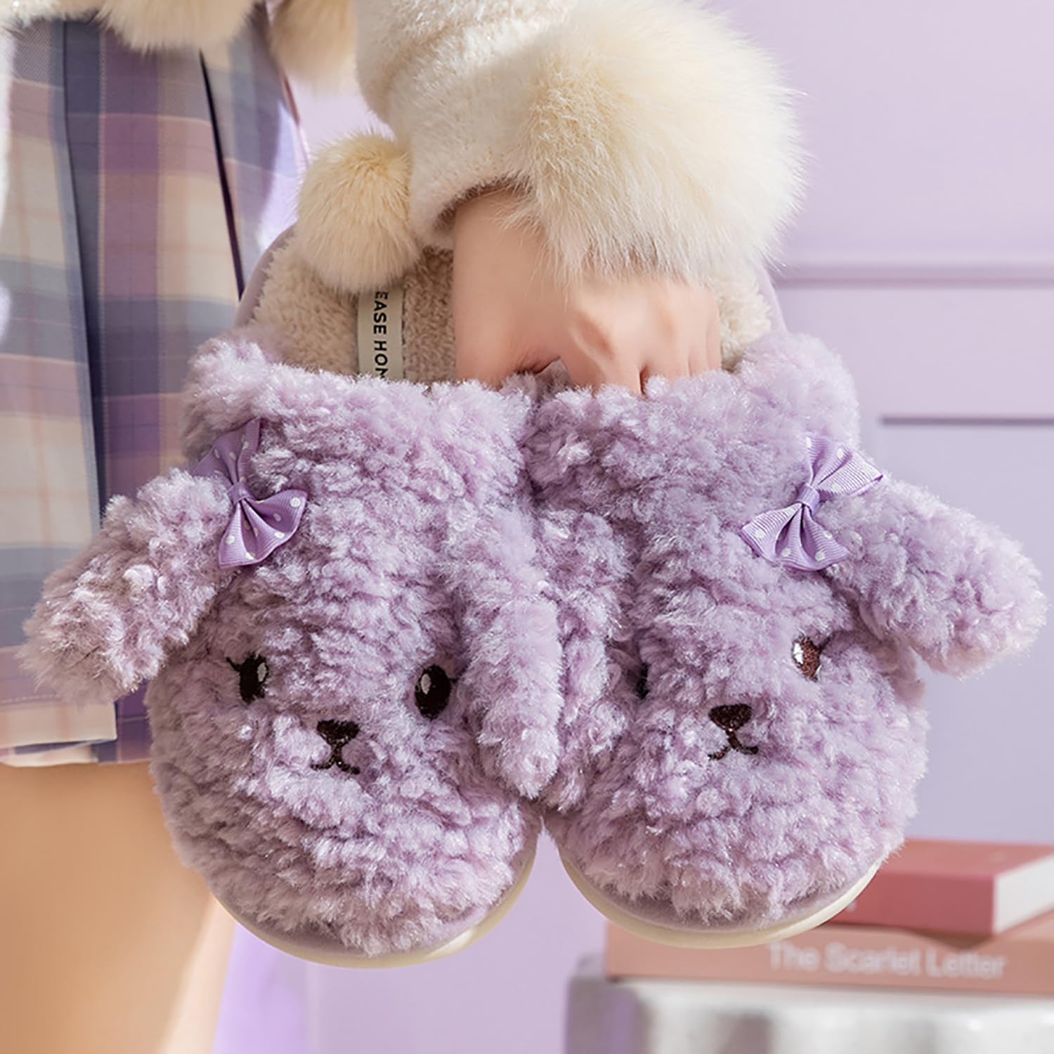 Thick Bottom Fluffy, Women's Winter, Autumn Couple Slippers - Cute indoor animal slippers with PVC sole and plush upper. Keep your feet warm and cozy! - Image 2
