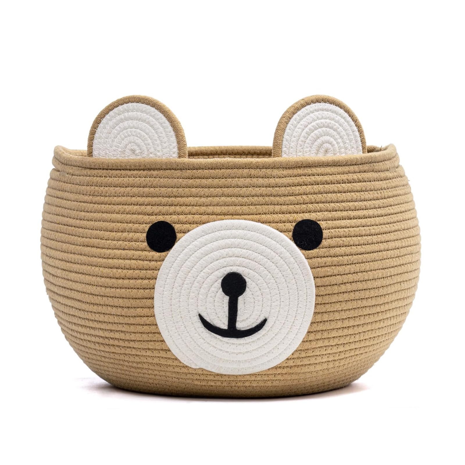 Babykorb，Korb für Geschenke，Baby Organizer aus Baumwollseil，Wäschekorb Kinder，Organizer Kinderzimmer Niedlichen Bären Design，zur Aufbewahrung von Säuglings Essentials, Khaki