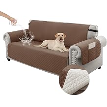 100% Waterproof Couch Cover for Dogs with Non-Slip &amp; Side Pockets 68", Furniture Protector Sofa Covers, Washable Cushion Covers for Pets Kids Cat-3 Cushion Couch Darkbrown