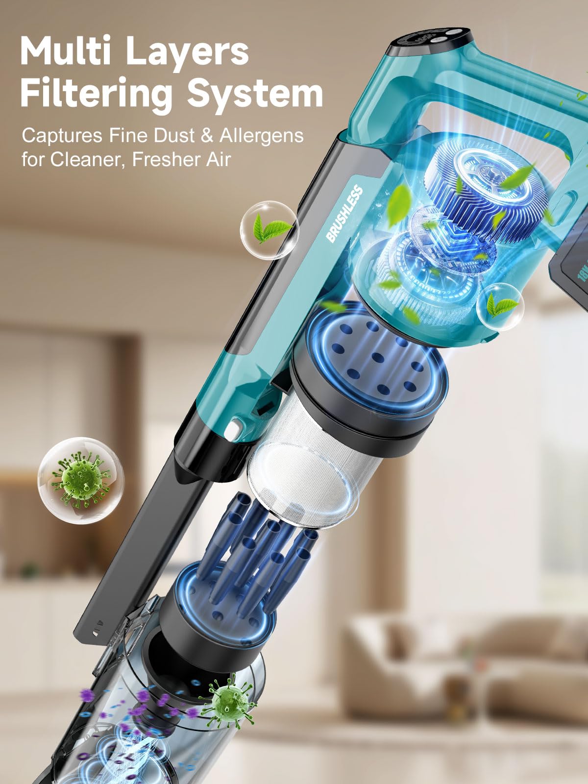 700W/60000Pa Aspirapolvere Senza Fili, Scopa Elettrica senza Filo Potente 70 Min Autonomia, Anti-groviglio/OLED Schermo/2,0L Cup Aspirapolvere Senza Fili Potente, Adatto per Tappeti/Pavimenti/Capelli