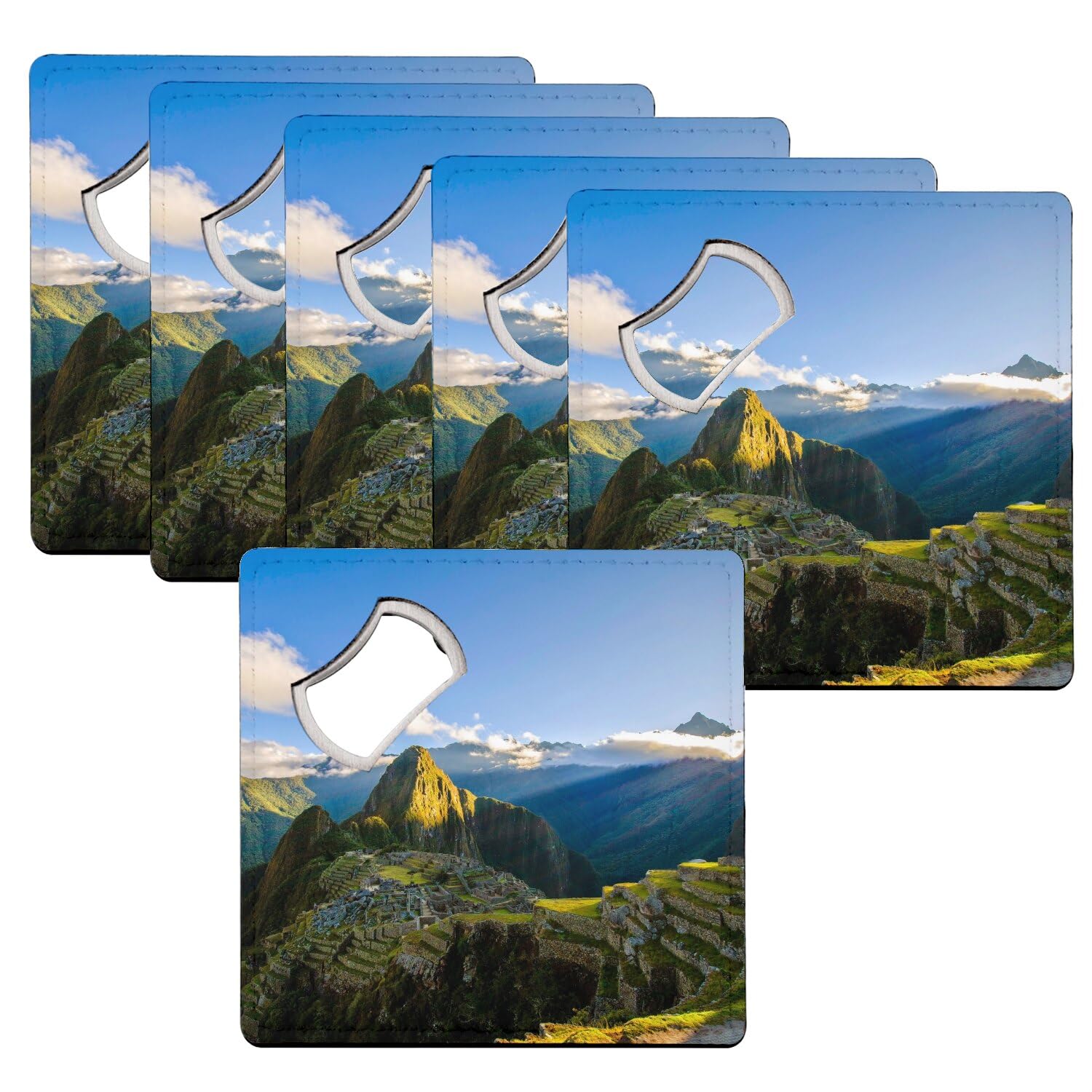 Sous-verre décapsuleur d'exception motif Machu Picchu, art de la table de qualité