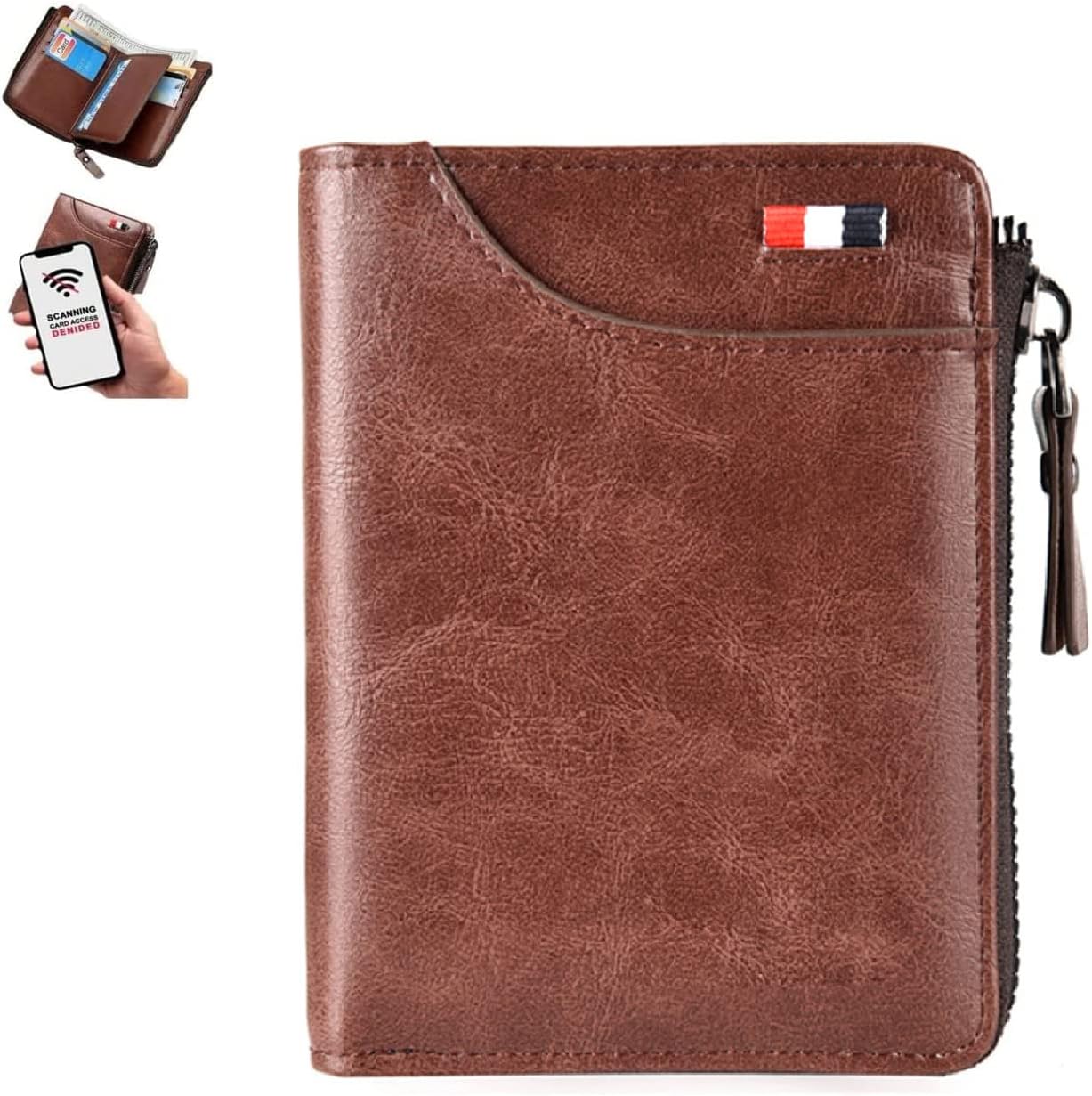 Multi-Functional RFID Blocking Waterproof Durable PU Leather Wallet - 2023 New Large Capacity Zipper Tactical Wallets, Waterproof Soft Slim Leather RFID Blocking Wallet for Men Holds 14 Cards (3PCS)
