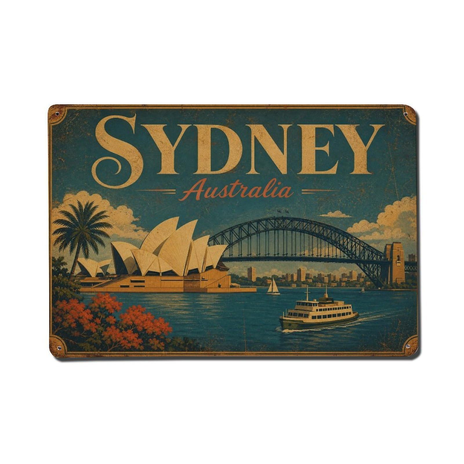 Sydney Australia Harbor Skyline Landmark Classic Travel Metal Tin Sign