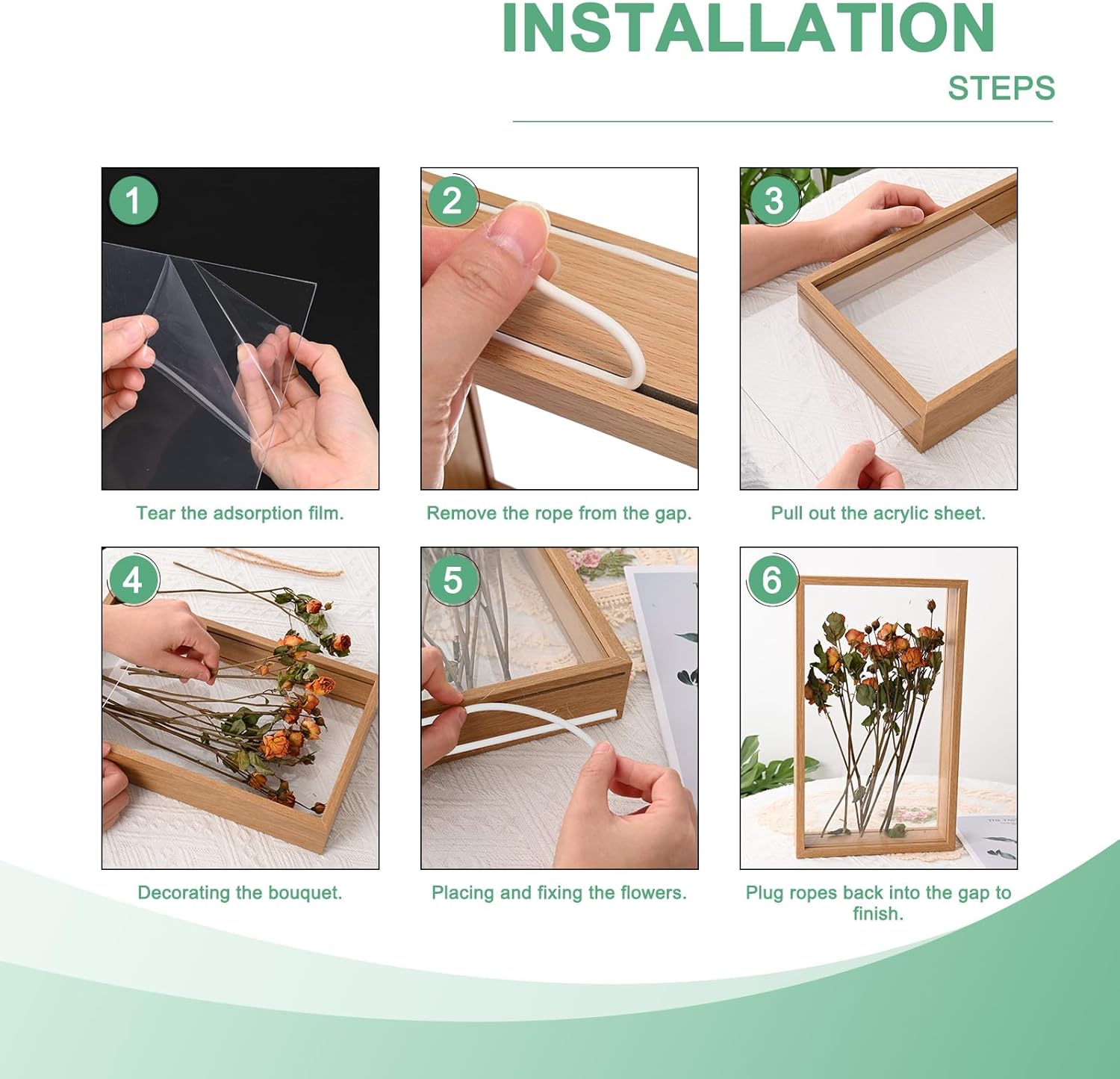 1-Pack Dried Flower Frame, 12 x 16 Inch Double Acrylic Wooden Dried Flower Photo Floating Frame for Tabletop/DIY/Handicrafts [Coffee]