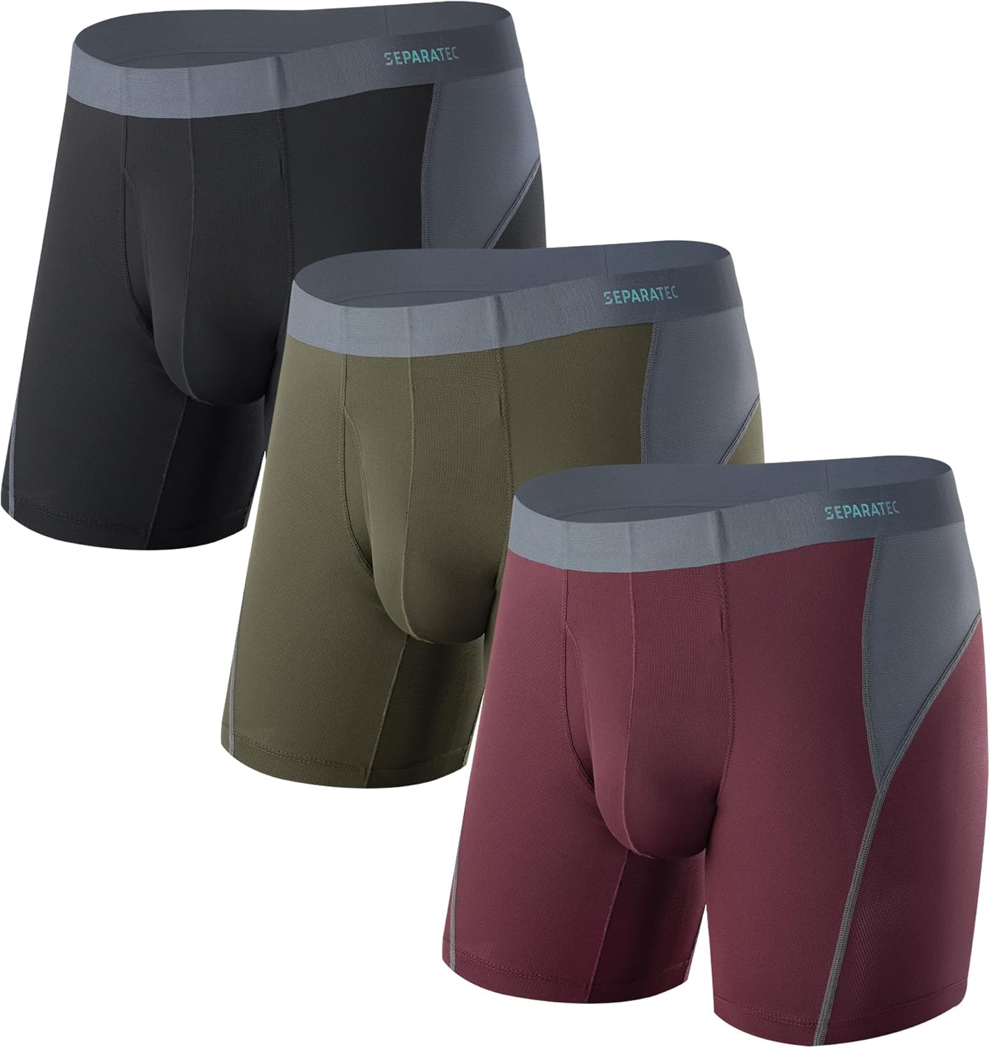 Separatec Mens Underwear with Separate Pouch, Anti-Chafing & Breathable Mesh Performance Boxer Briefs 3 Pack