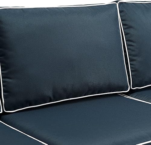 Miniatura 4 de Crosley Furniture KO70049WB-NV Bradenton - Sofá de mimbre para exteriores marrón con cojines azul marino