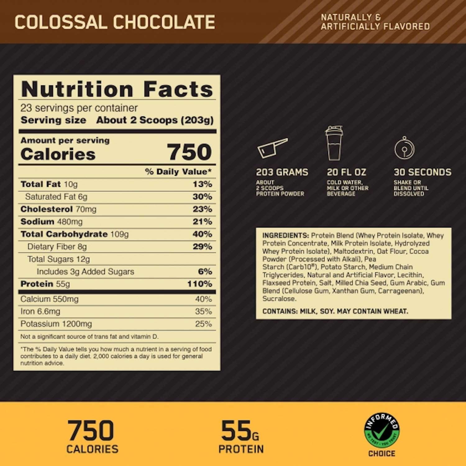 Optimum Nutrition Gold Standard Gainer, Colossal Chocolate, 10 Pound