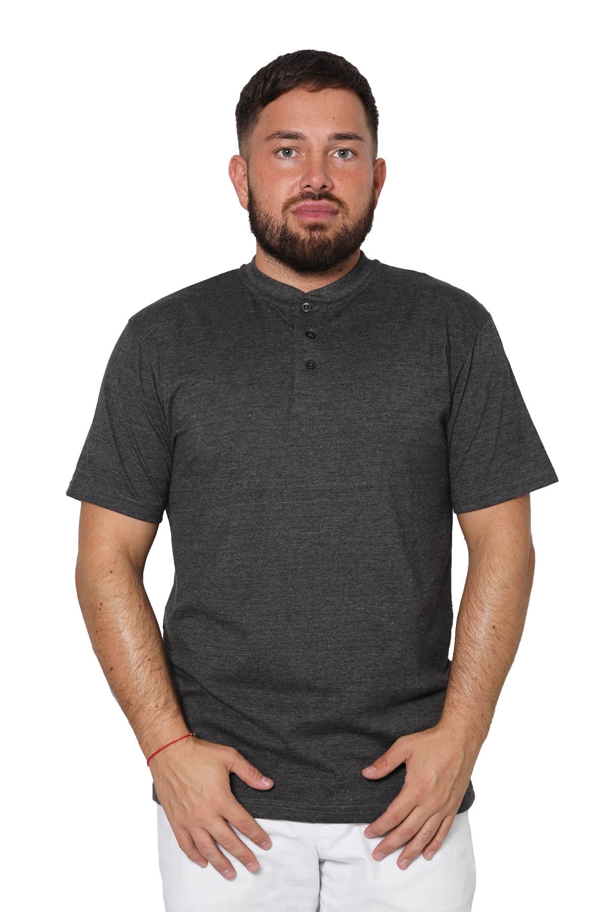 Urbanfit Men's Charcoal Grey Plain Short Sleeve Henley T-Shirt With Grandad Collar (2245) (As8, Alpha, Xx_l, Regular, Regular, )