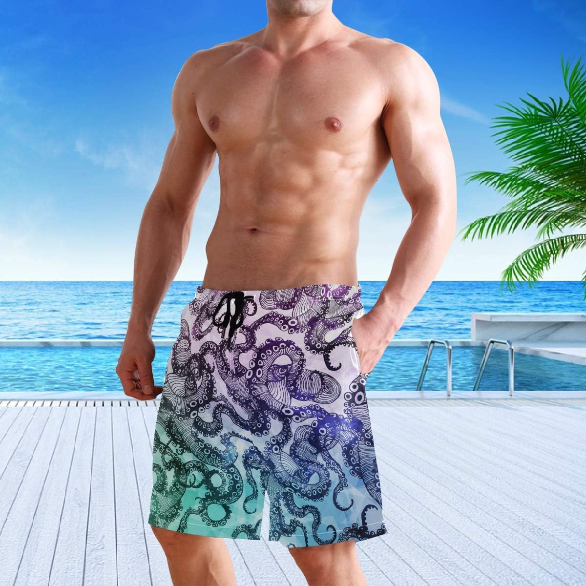 visesunny Stylish Mens Swim Trunks Quick Dry Beachwear Sports Swim Board Shorts Holiday Party Bathing Suits - Image 5
