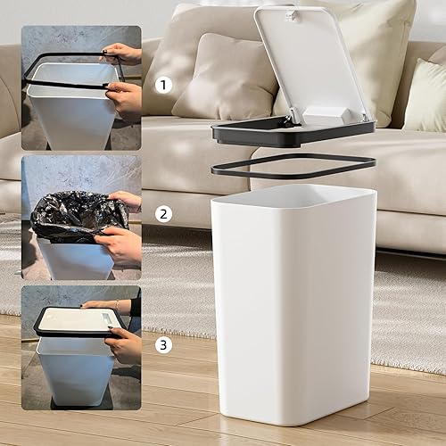 Miniatura 6 de JOYZAN Paquete de 2 cubos de basura para baño con tapa, 4 galones15 litros con tapa desplegable lenta, cubos de basura a prueba de perros, bote de