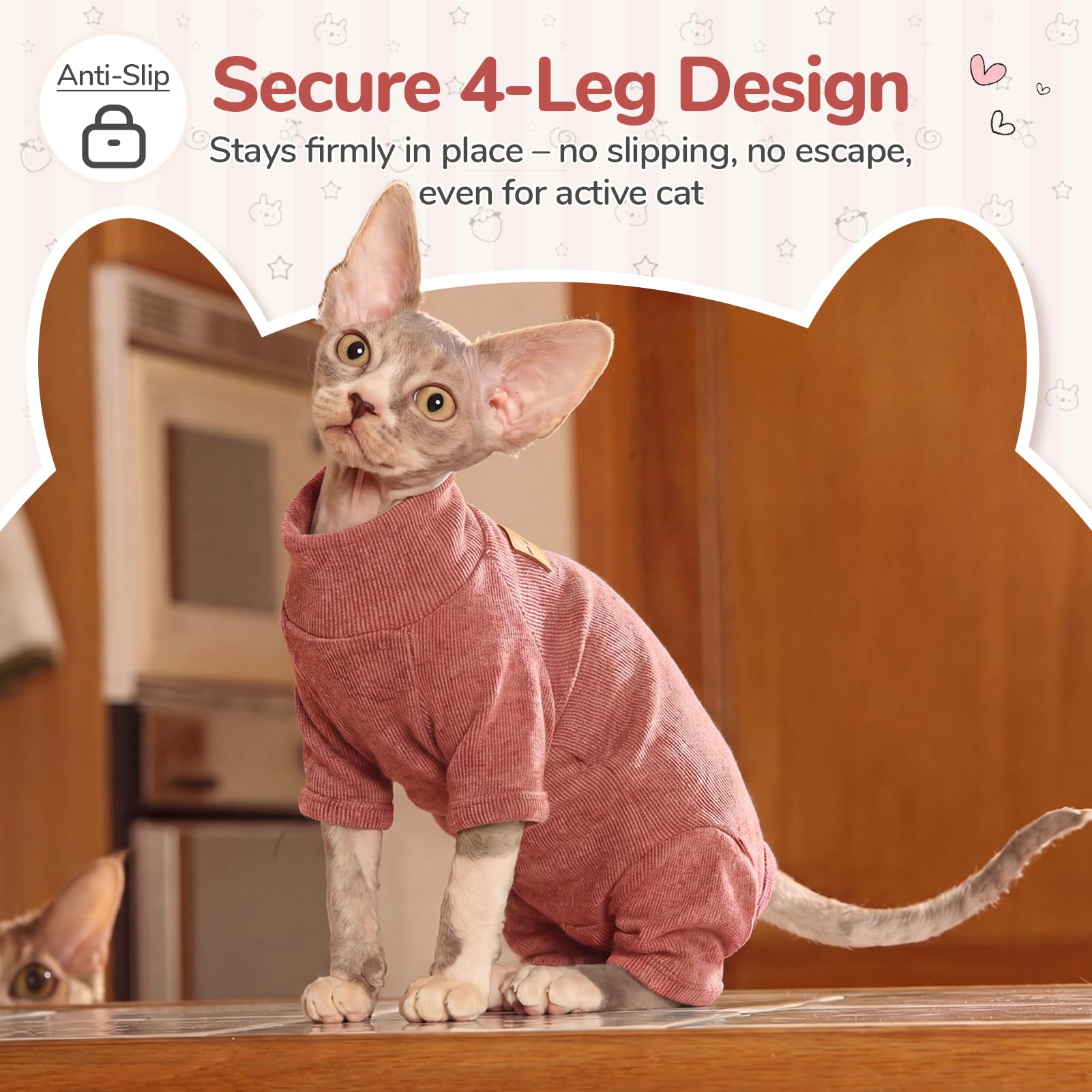 Traje Post operatorio Gato, Body Gato sin Pelo, Ropa recuperación Gato Polar cálida, Body Gato elástico 4 Patas, protección Tras cirugía, Rojo Óxido XXL