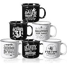 Pickmesh Halloween Coffee Mug Set of 6, 14 Oz Ceramic Witch Brew Cups with Handle Vintage Spooky Drinkware Enamel Mugs for Halloween Home Holiday Decor Gifts