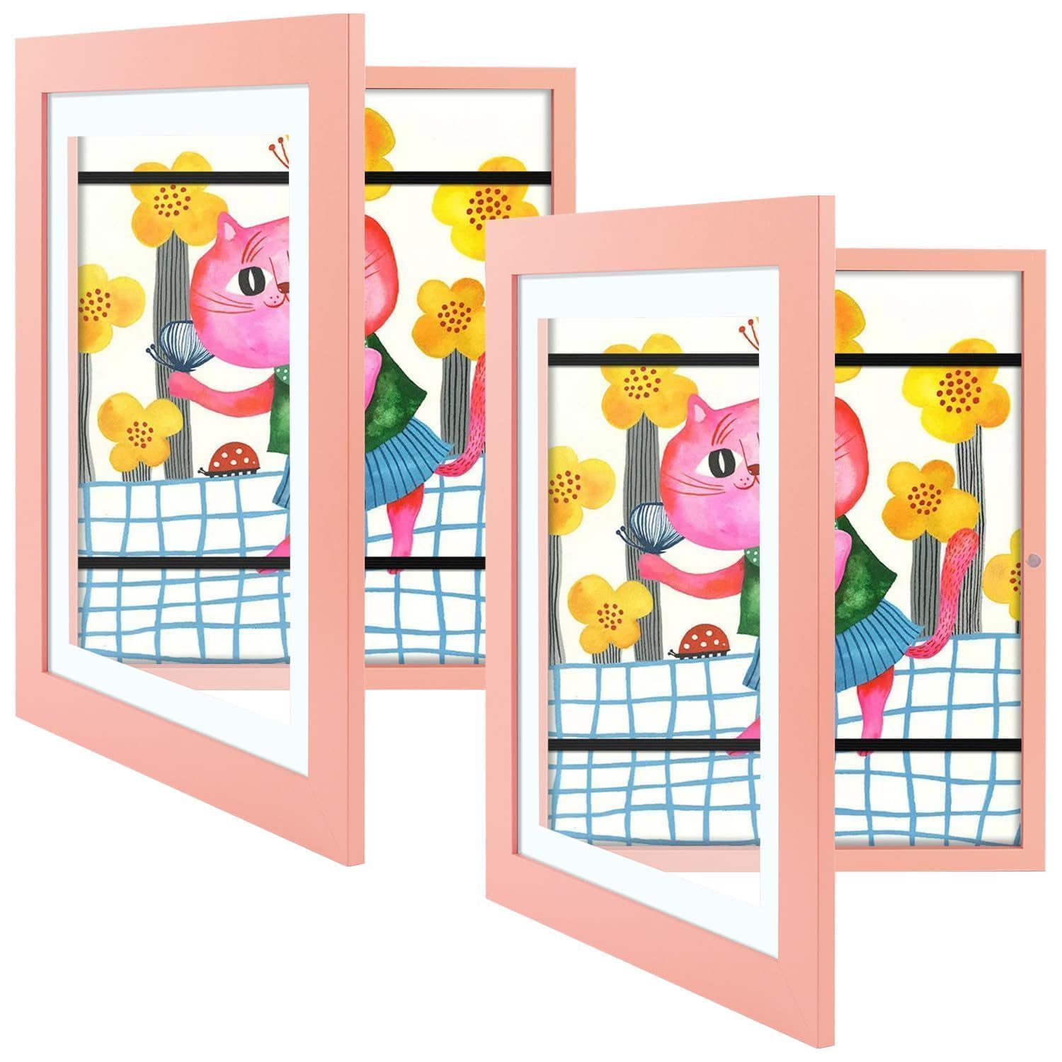 2 Pack 10x12.5 Front-Opening Kids Artwork Frames Changeable (Pink)