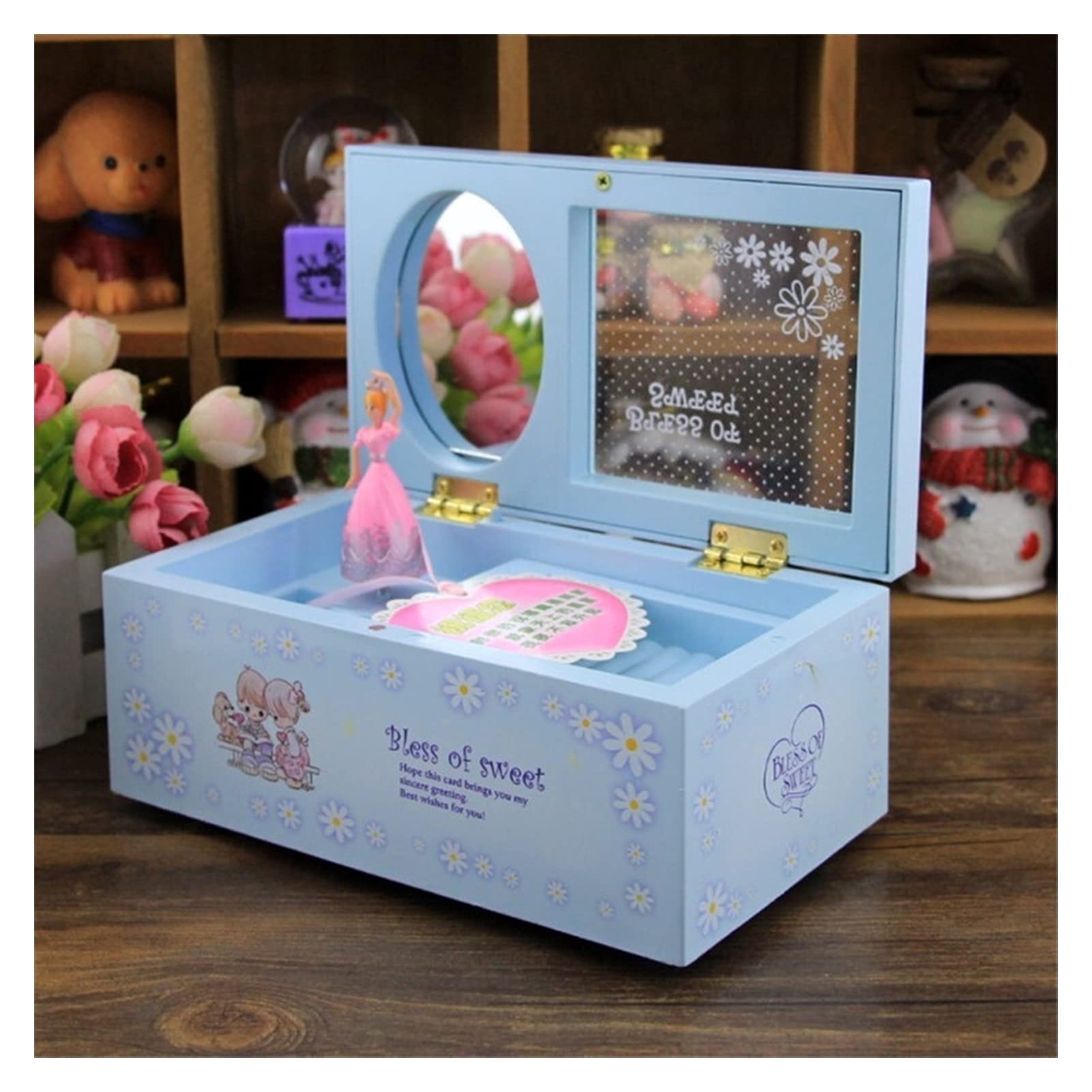 Caja de Musica Caja de música Bailarina giratoria Creativa Música Multifuncional Joyería Almacenamiento Transparente Cubierta Decoración Regalo Navidad(A)